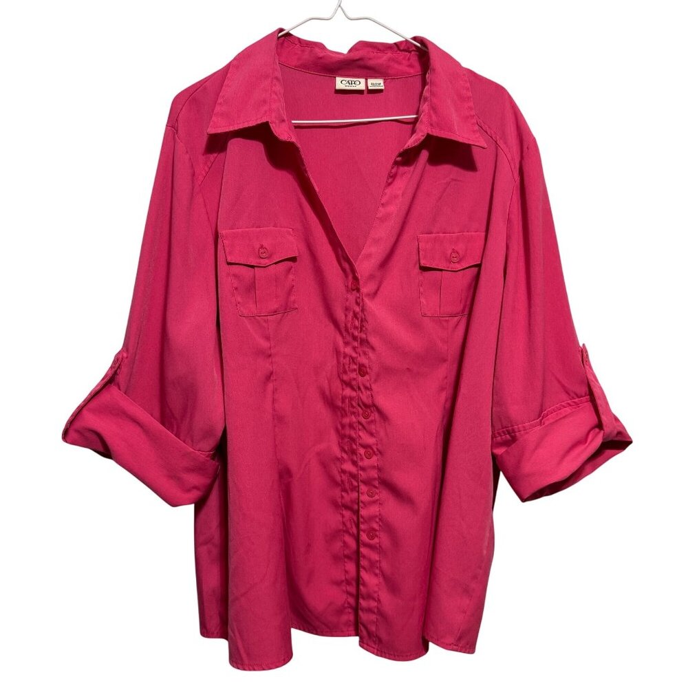 Cato Womans Button-Down Shirt Size 22/24W Pink Cotton Blend Long Sleeve